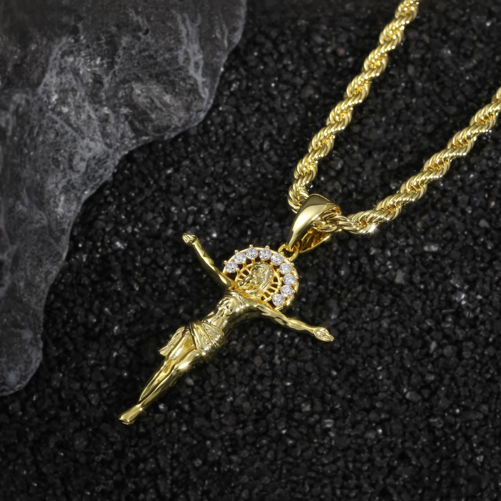 9999 24K genuine gold classic men and women mainstream diamond cross necklace couple exclusive cross pendant