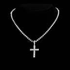 2Pcs Punk Crystal Cross Ankh Tennis Chain Iced Out Prong Cuban Link Chain Necklace For Men Women Rapper Necklaces