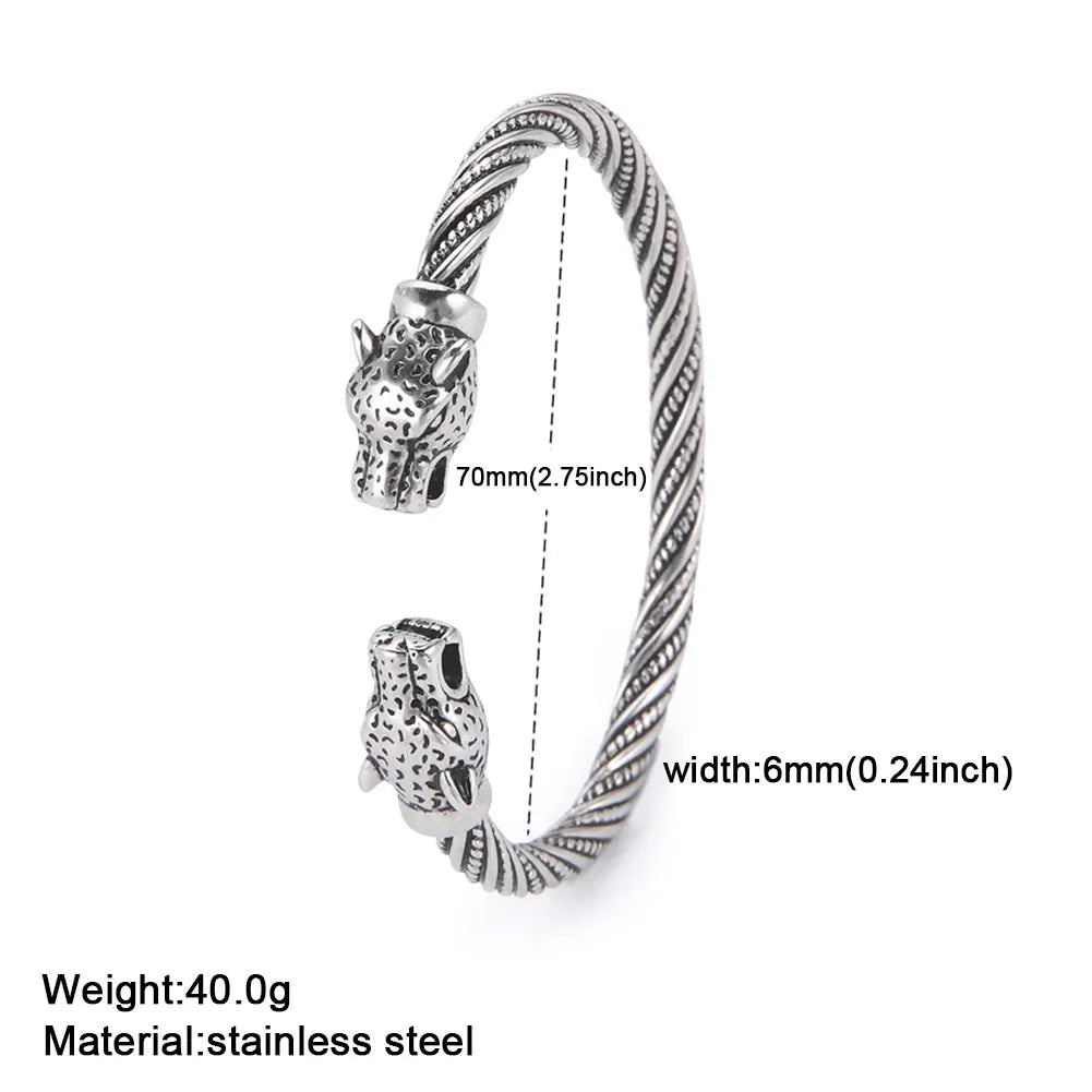 My Shape Viking Animal Cuff Bangles for Men Punk Wolf Lion Leopard Skeleton Stainless Steel Bracelet Nordic Vintage