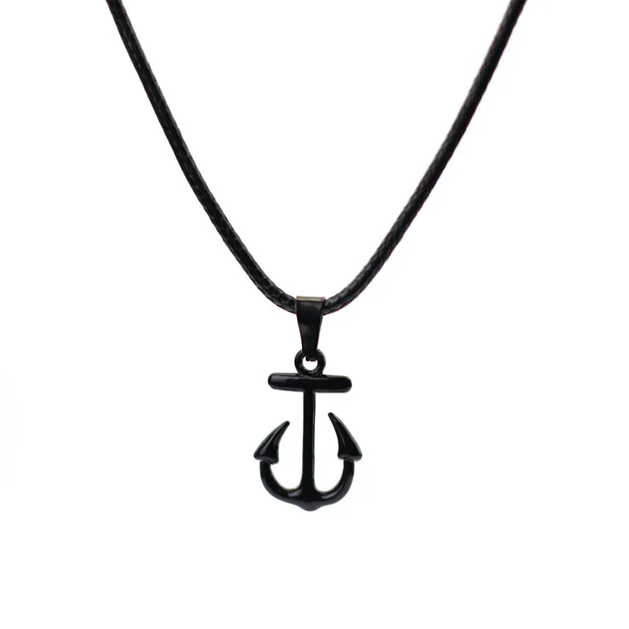 Marine Series Anchor Rudder Pendant Necklace Men Durable Wax Thread 24Inches Long Neck Jewelry Outdoor Surfing Beach