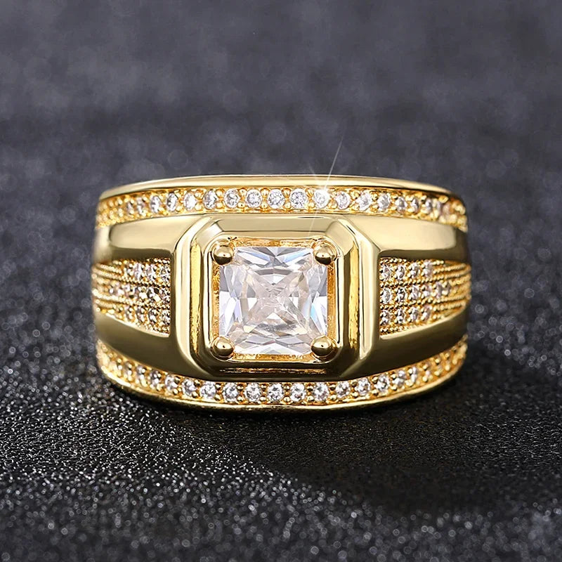 Iced Out Zirconia Cocktail Statement Ring — Gold