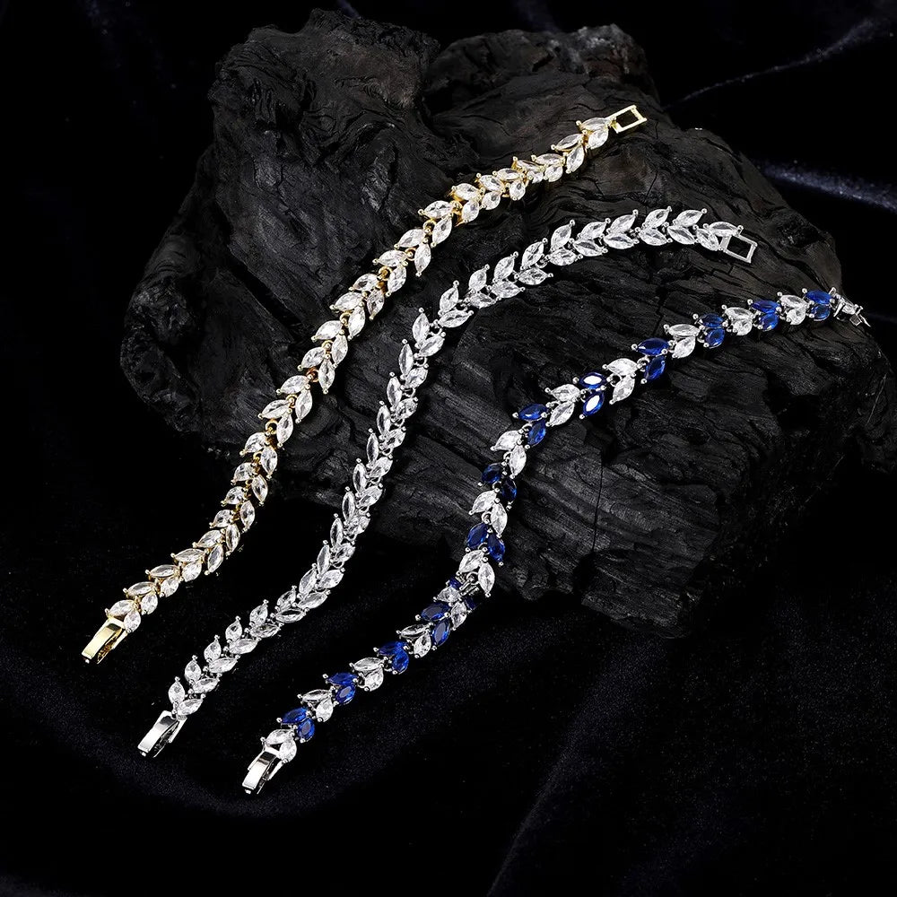 Silver Iced Out Leaf Bracelet Zirconia