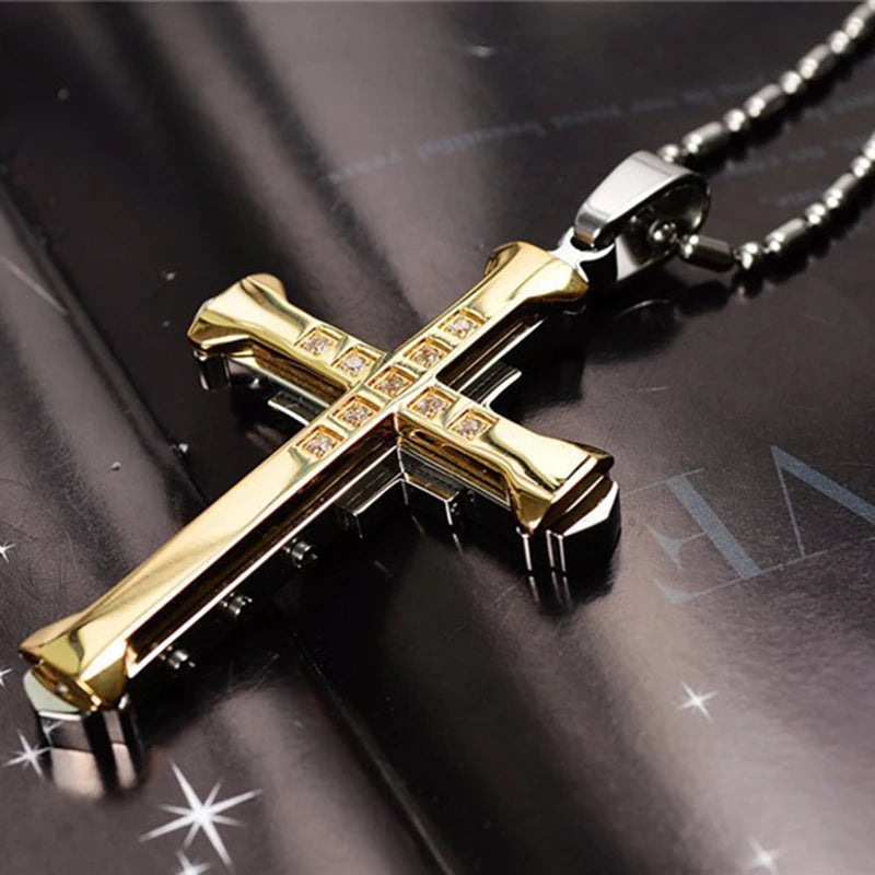 Iced Out Cross Black Pendant Zircon Punk