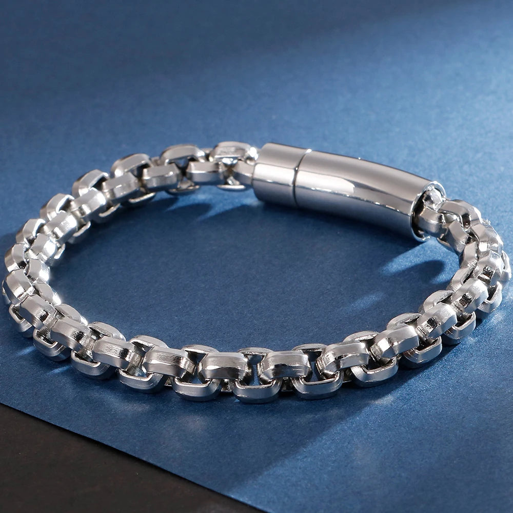 8MM Link Chain Man Bracelet for Men Matte Polished Stainless Steel Vintage Men's Wrist Bracelets On Hand Bands Mannen