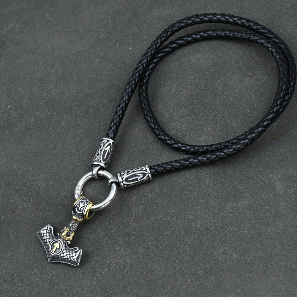 Viking amulet Jewelry Nordic viking rune with thor hammer pendant necklace with stainless steel -king chain