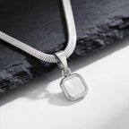 Vnox Geometric Square Natural Stone Pendant Necklace for Men, Gold Silver Color Stainless Steel Blade Chain, Trendy