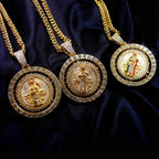 1 piece men's fashionable hip hop Santa Muerte set with sparkling rhinestones rotatable pendant decorative necklace