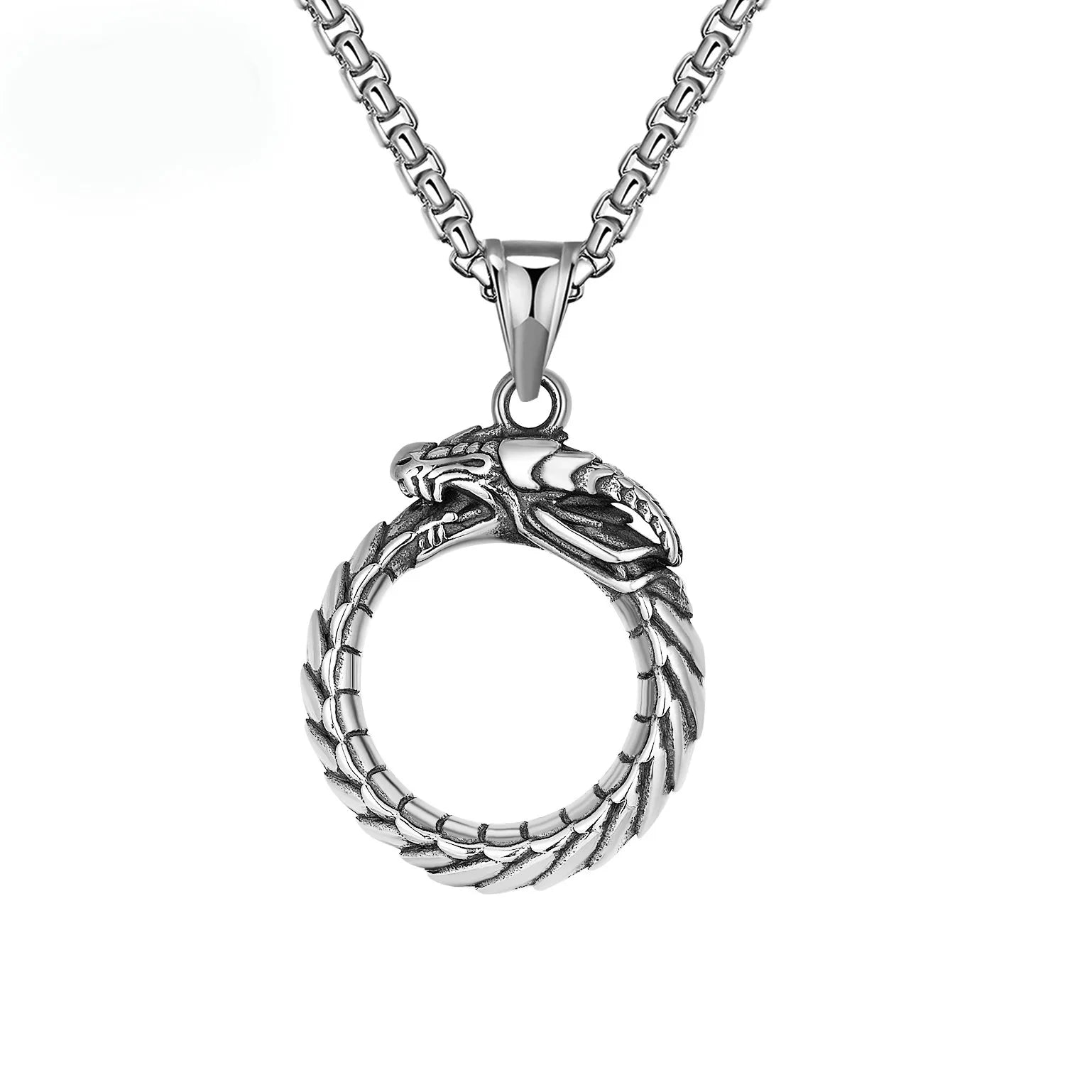 Silver Dragon Circle Pendant Necklace Stainless
