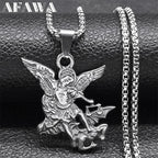 Archangel St.Michael Protect Me Necklace for Women Men Stainless Steel Saint Protection Chain Jewelry corrente