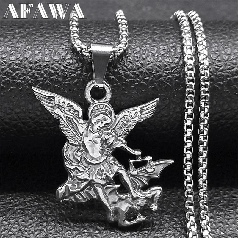 Archangel St.Michael Protect Me Necklace for Women Men Stainless Steel Saint Protection Chain Jewelry corrente