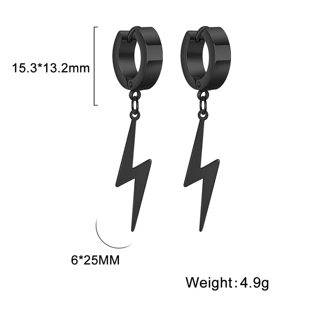 Lightning Hoop Earrings for Men & Women — Stainless Steel