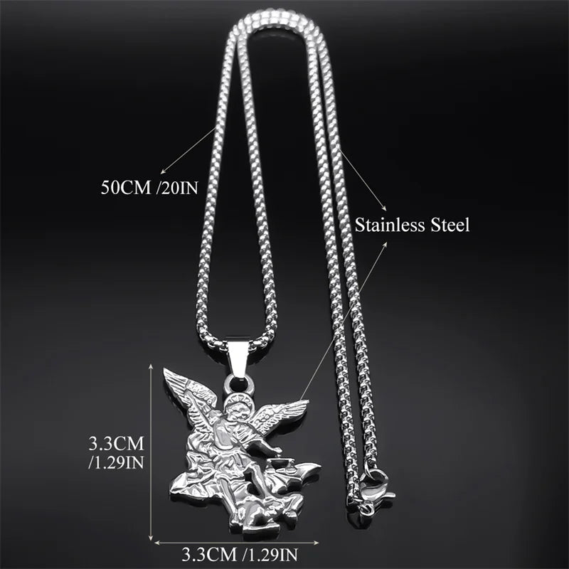Archangel St.Michael Protect Me Necklace for Women Men Stainless Steel Saint Protection Chain Jewelry corrente