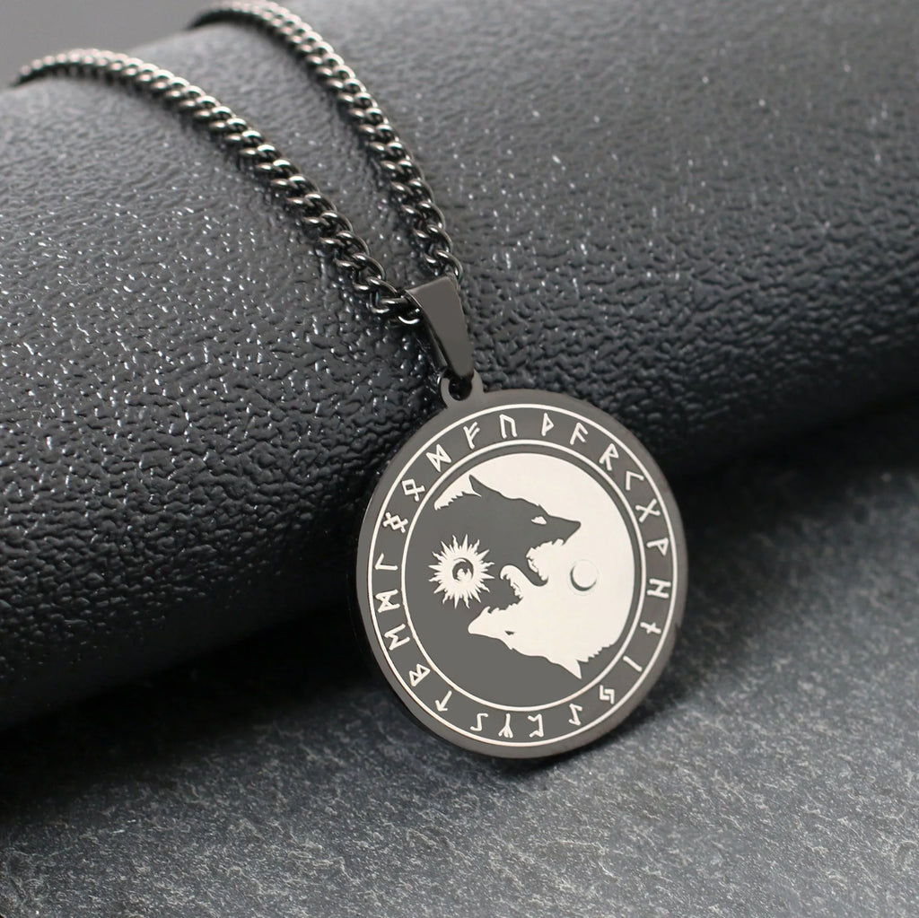 Yin Yang Wolf Sun Moon Pendant — Stainless Steel