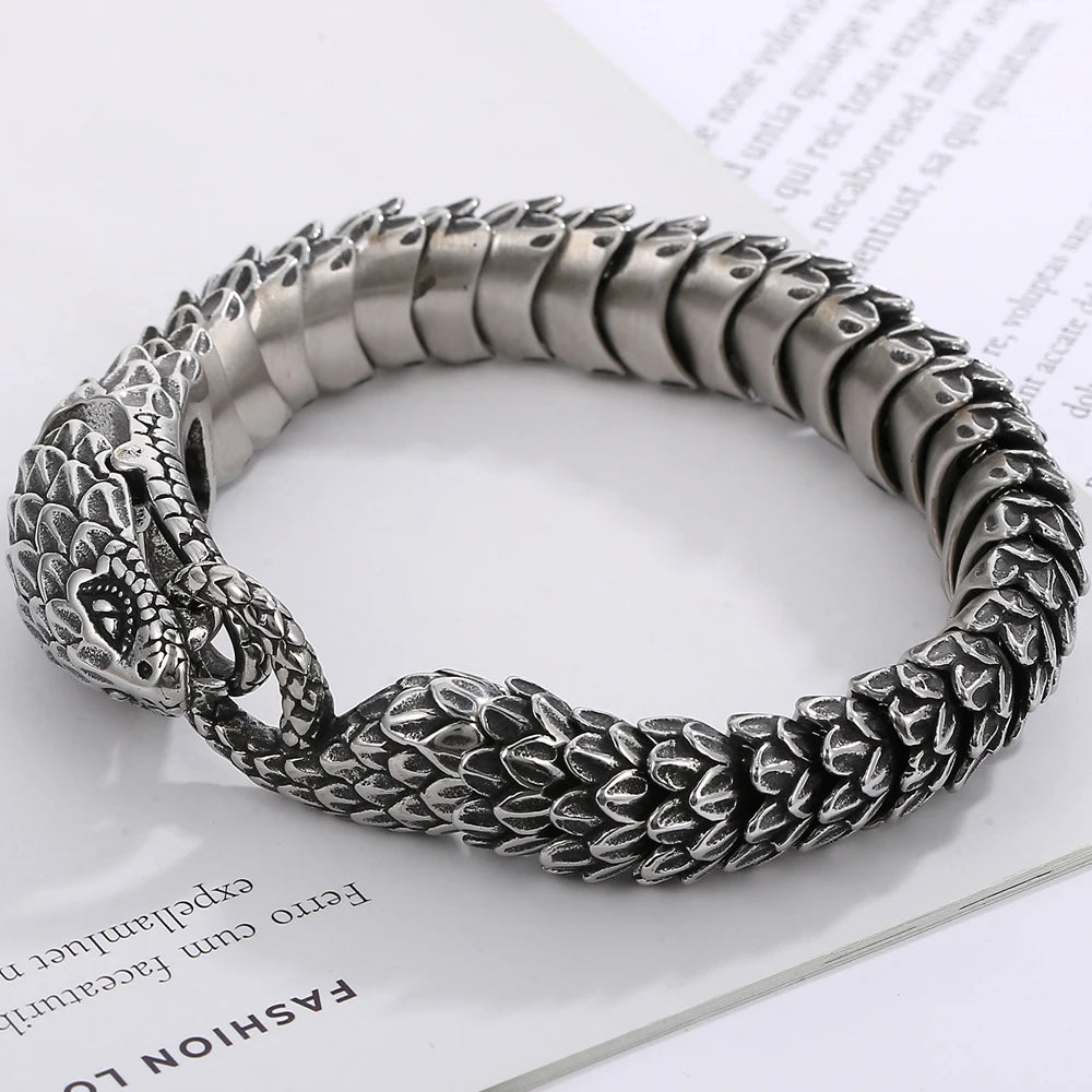 Cool Solid 316L Stainless Steel Snake Body Link Chain Man Bracelet for Men Male Men's Bracelets 8.7" Punk Rock Metal