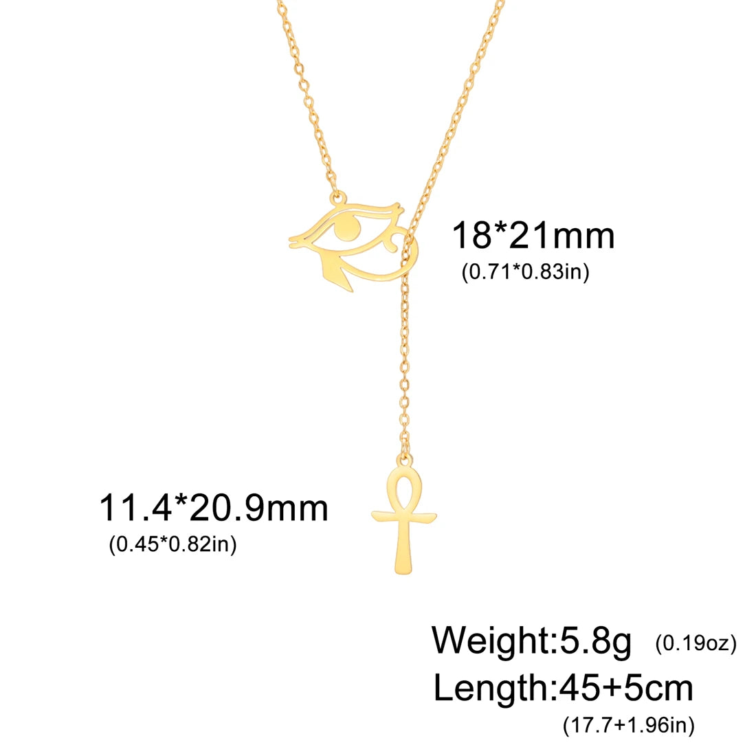 Eye of Horus Ankh Cross Pendant Necklace — Stainless Steel