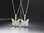 Iced Out Butterfly Pendant Necklace Stainless Steel