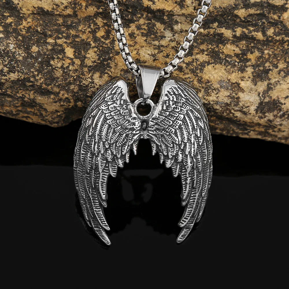 New Style Dominating Fashion Pendant Necklace Titanium Steel Angel Wings Pendant Men's Necklace Jewelry Wholesale