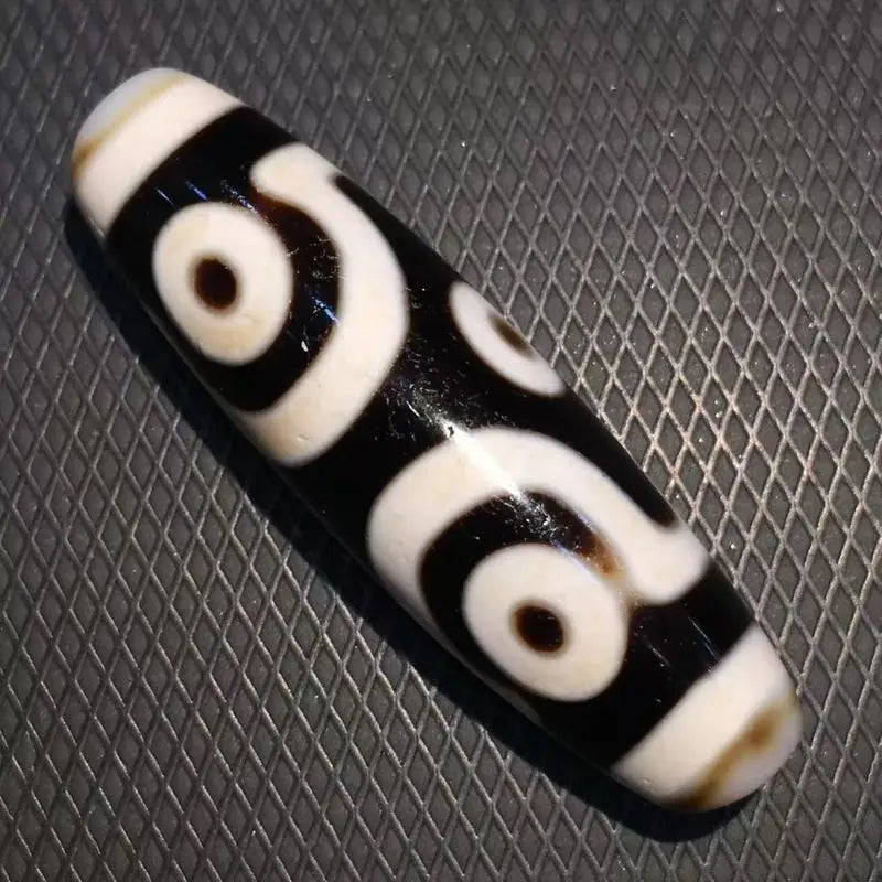 Natural Tibetan Genuine Agate Stone Pure Black and White Cross Six-Eyed Dzi Bead Collarbone Necklace Pendant Bracelet