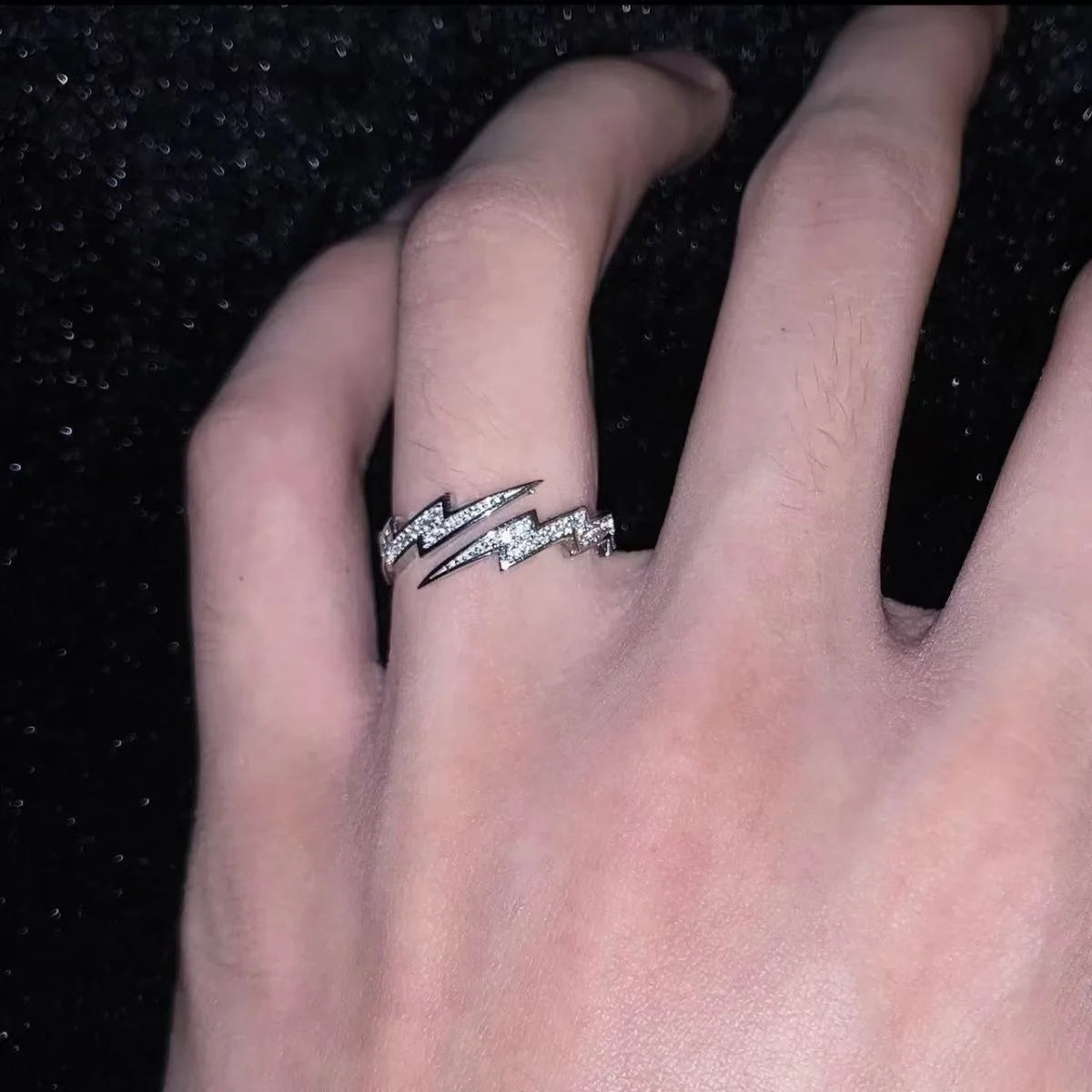 Adjustable Lightning Zircon Ring, Stainless Steel Punk Jewelry for Women Men, Comfort Fit Daily Wear Gift Idea