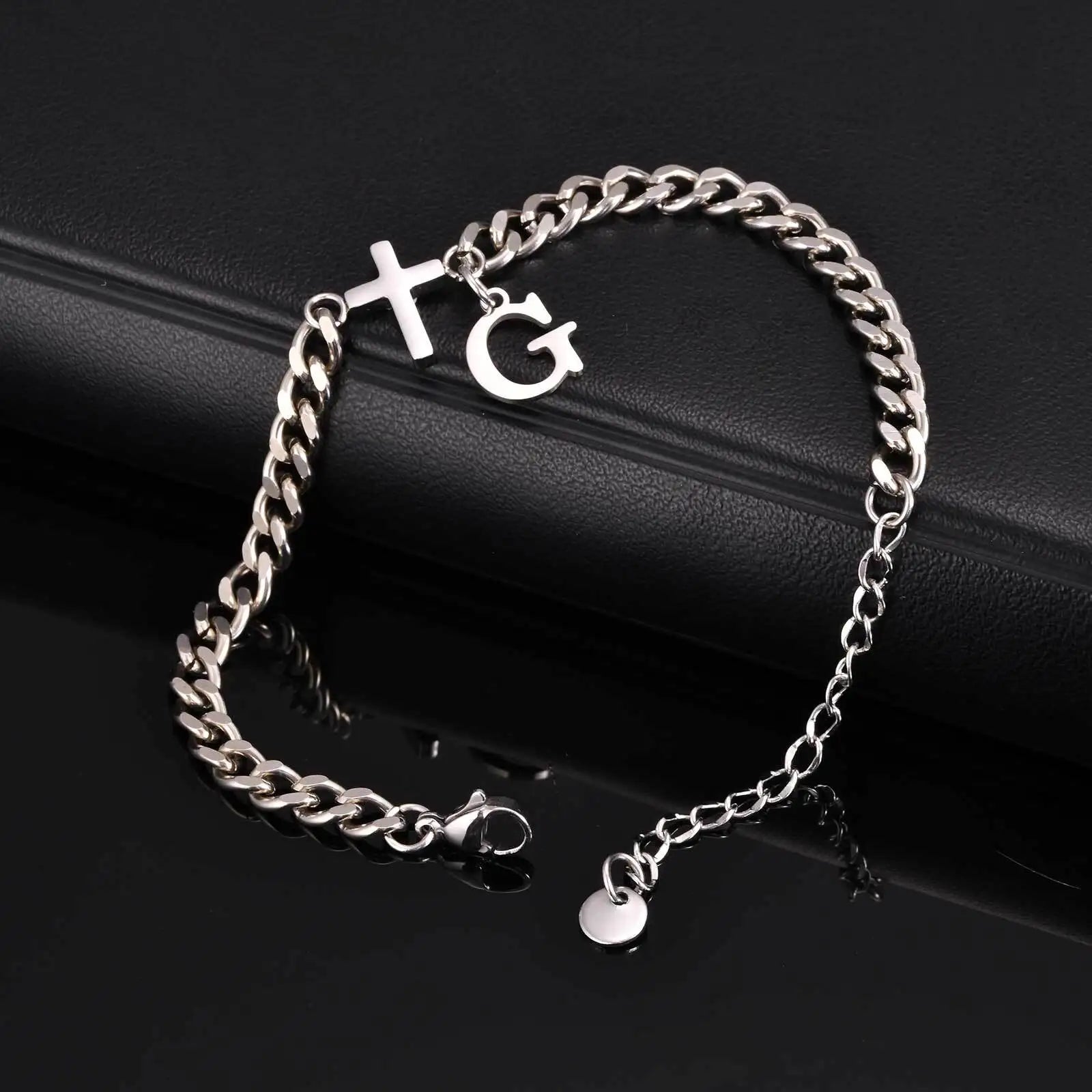 Cross Letter Chain Bracelet — Stainless Steel