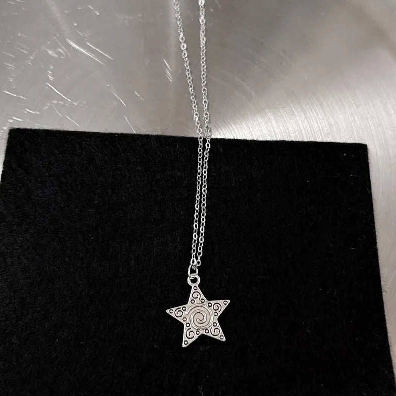 Y2K Star Cross Pendant Necklace — Stainless Steel
