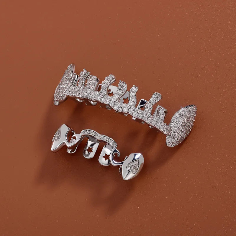 Edgy Trendy Irregular Hollow Star Fangs Teeth Grillz Hip Hop Rapper Street Fashion Halloween Party Wear Novelty Mouth