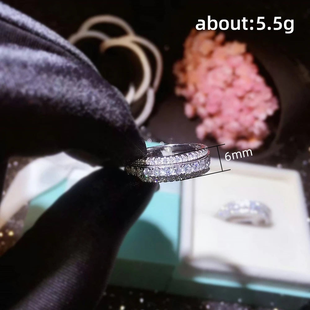 Silver Ring Inlaid Crystal Zirconium Round Ring Stone Men And Women Luxury Simple Fashion Gift Jewelry