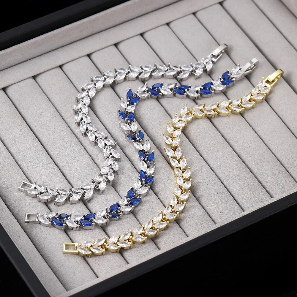 Silver Iced Out Leaf Bracelet Zirconia