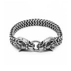 Double Wolf Head Bracelet — Stainless Steel