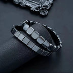 FTCY Hematitelack Black Gallstones Elastic Square Bead Bracelet For Men Hemios Hematite Bangles Restore Confidence Nhance Mental