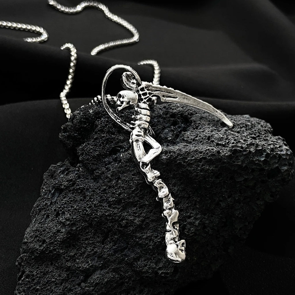 Gothic Death Scythe Pendant Skull Demon Ghost Pendant Necklace For Men Women Punk Motorcycle Rock Halloween Party Jewelry Gifts