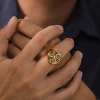 LIKGREAT Stainless Steel Rings for Men Triskele Triple Spiral Symbol Amulet Solomon Signet Ring Punk Occult Magic Pagan