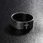 Black Jesus Men's Titanium Steel Bible Scripture Cross Jesus Ring Letter Bible Scripture Prayer Ring Men's 8mm Amulet
