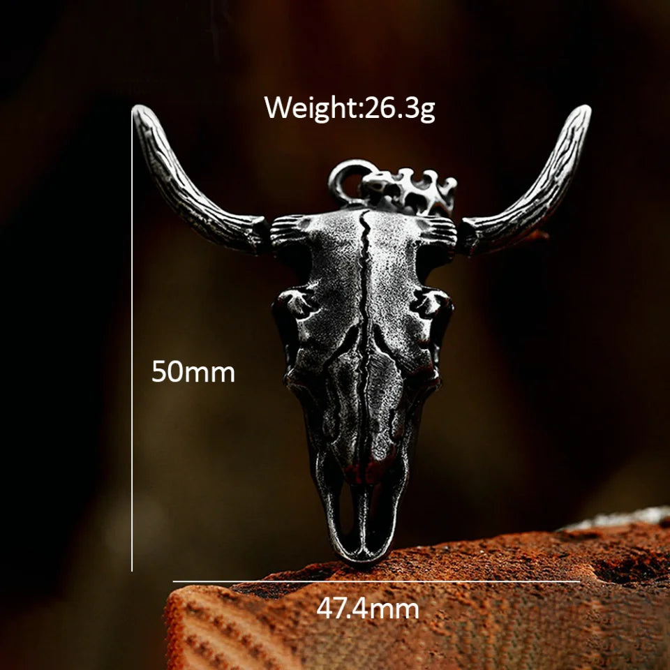 Black Bull Head Skull Pendant — Stainless Steel