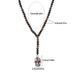 Skull Pendant Black Beaded Necklace for Men and Women, 72cm