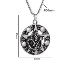 Classic Retro Hell Holy Death Sickle Round Medal Pendant Stainless Steel Necklace for Men Gothic Punk Personalized