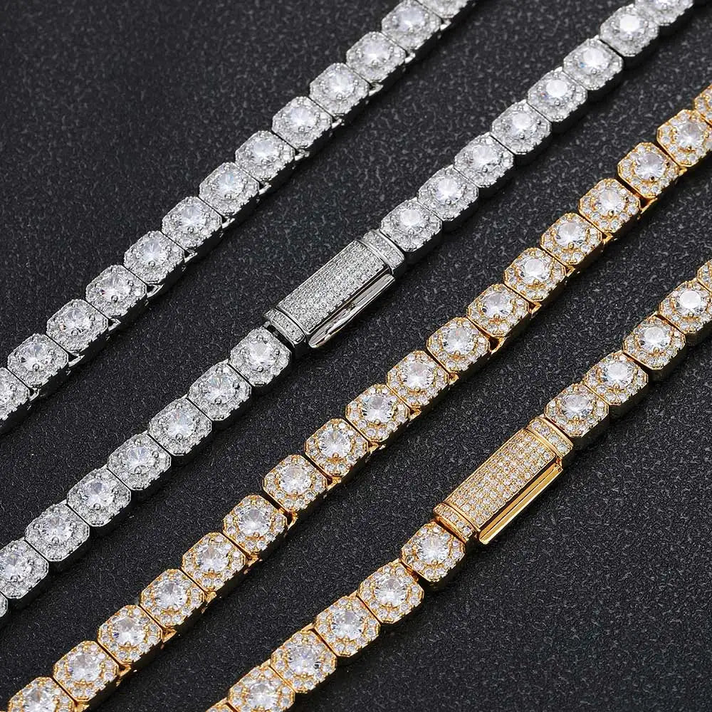 Gold Tennis Bracelet Iced Out 7MM Cluster