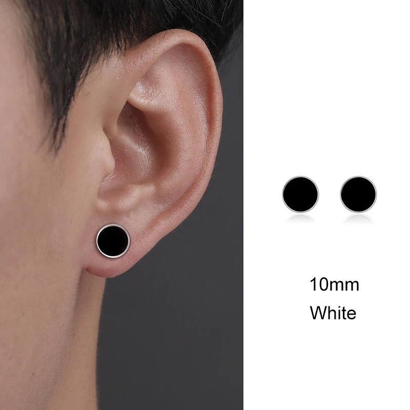 Trendy HipHop Titanium Steel Round Men's Stud Earrings Hippie Stainless Steel Black Drip Earings for Men Couple