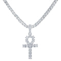 Iced Out Ankh Cross Pendant With 4mm Tennis Chain Necklace Good Luck Sparkling Hip Hop Creative Jewelry for Men Women Gift