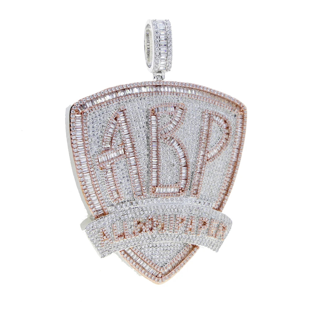 New Iced Out Bling CZ Letter Cross Pendant Necklace Various Design 5A Zircon Two Tone Color Badge Charm Men's Hip Hop