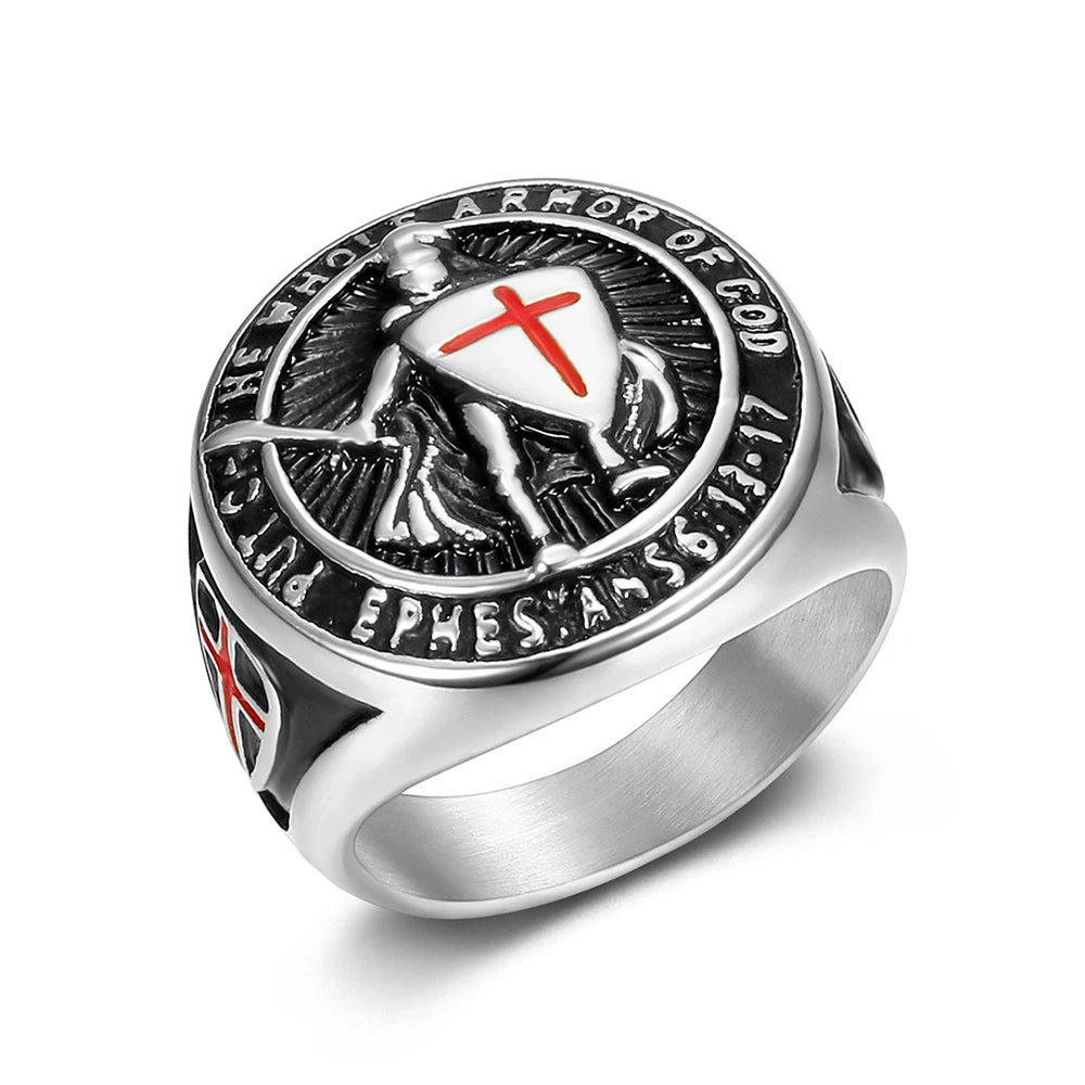 Knights Templar Crusader Shield Cross Ring — Stainless Steel