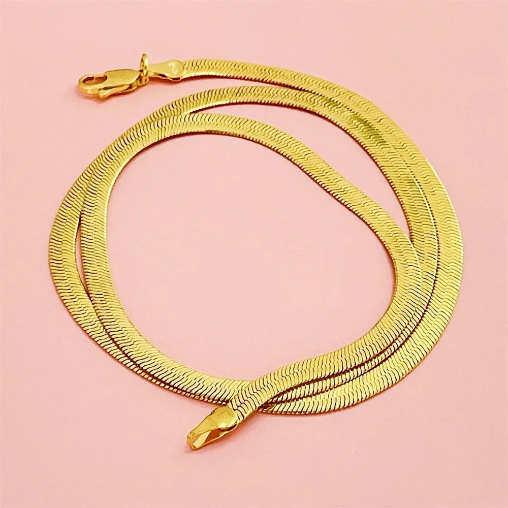 Lihong Luxury 925 Sterling Silver Gold Plated 4MM Snake Bone Necklace, Unisex Engagement Accessories Jewelry 40-60CM