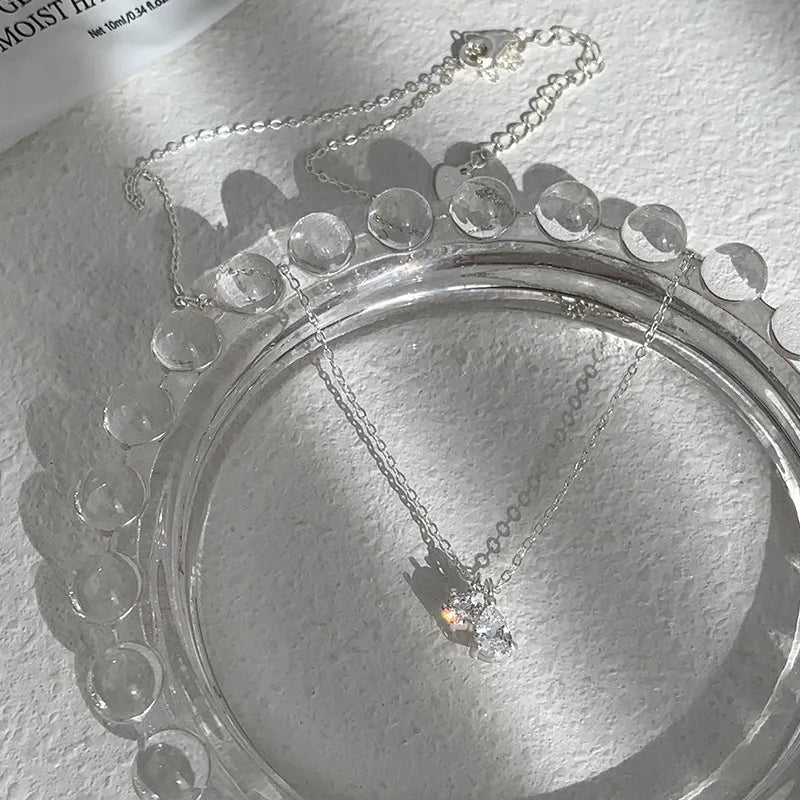 Mini Shiny Delicate 925 Sterling Silver Teardrop-shaped Zircon Pendant Choker Necklace for Woman Collarbone Chain Jewelry Gifts