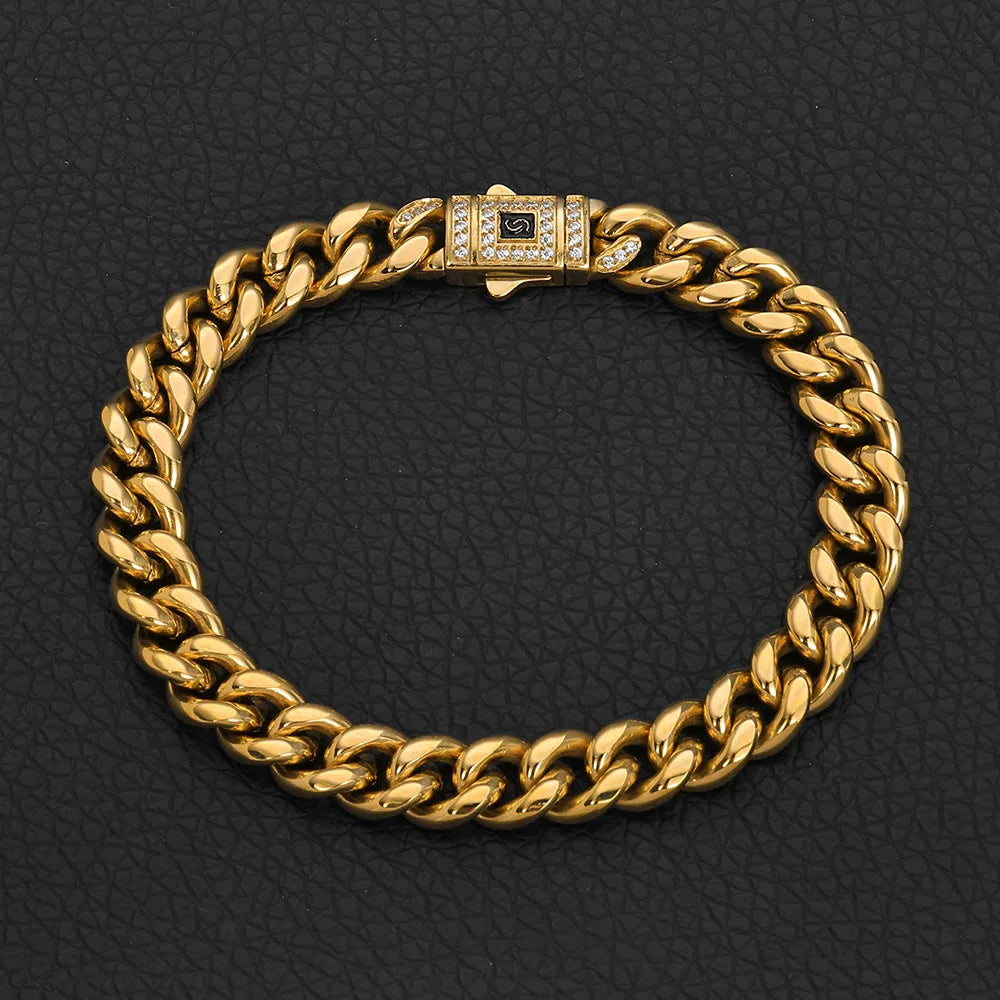 Black Cuban Bracelet Iced Out 8-14MM Stainless Steel