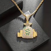 Iced Out Gold Money Bag Pendant Necklace — Rope Chain