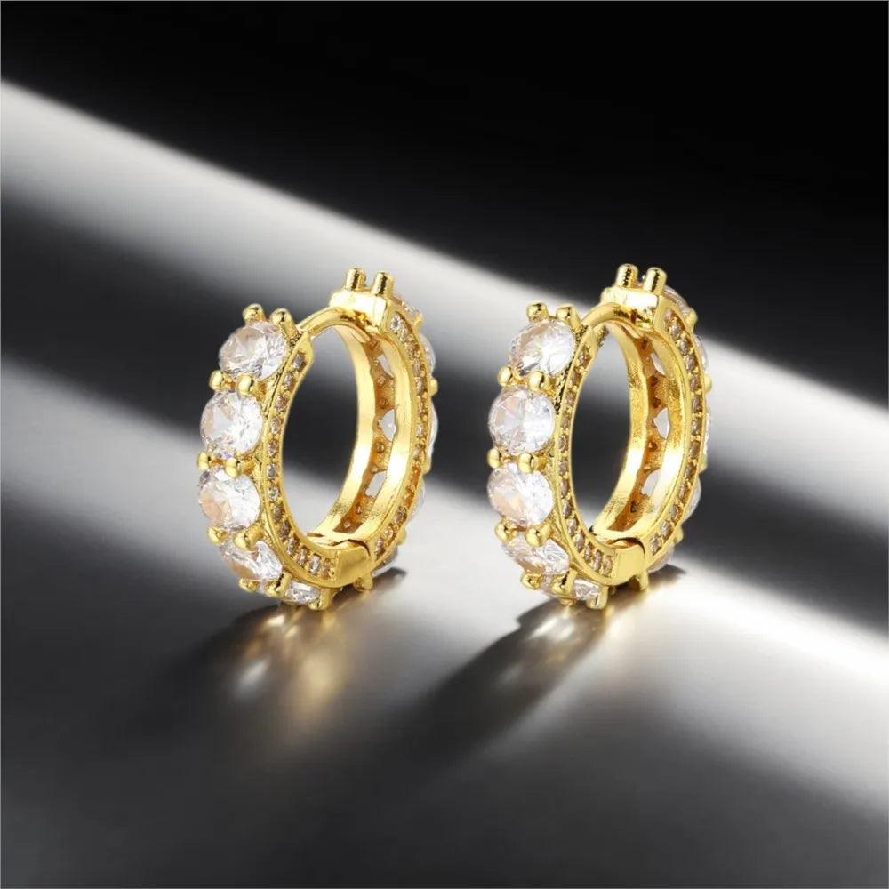 Gold Iced Out Huggie Hoop Earrings Zircon