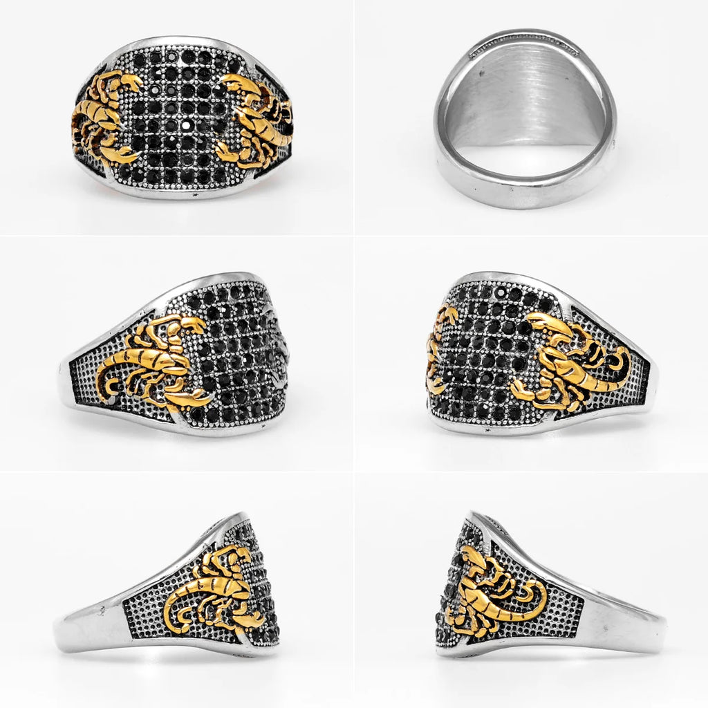 Scorpion Inlaid Rhinestone Ring for Men — Stainless Steel