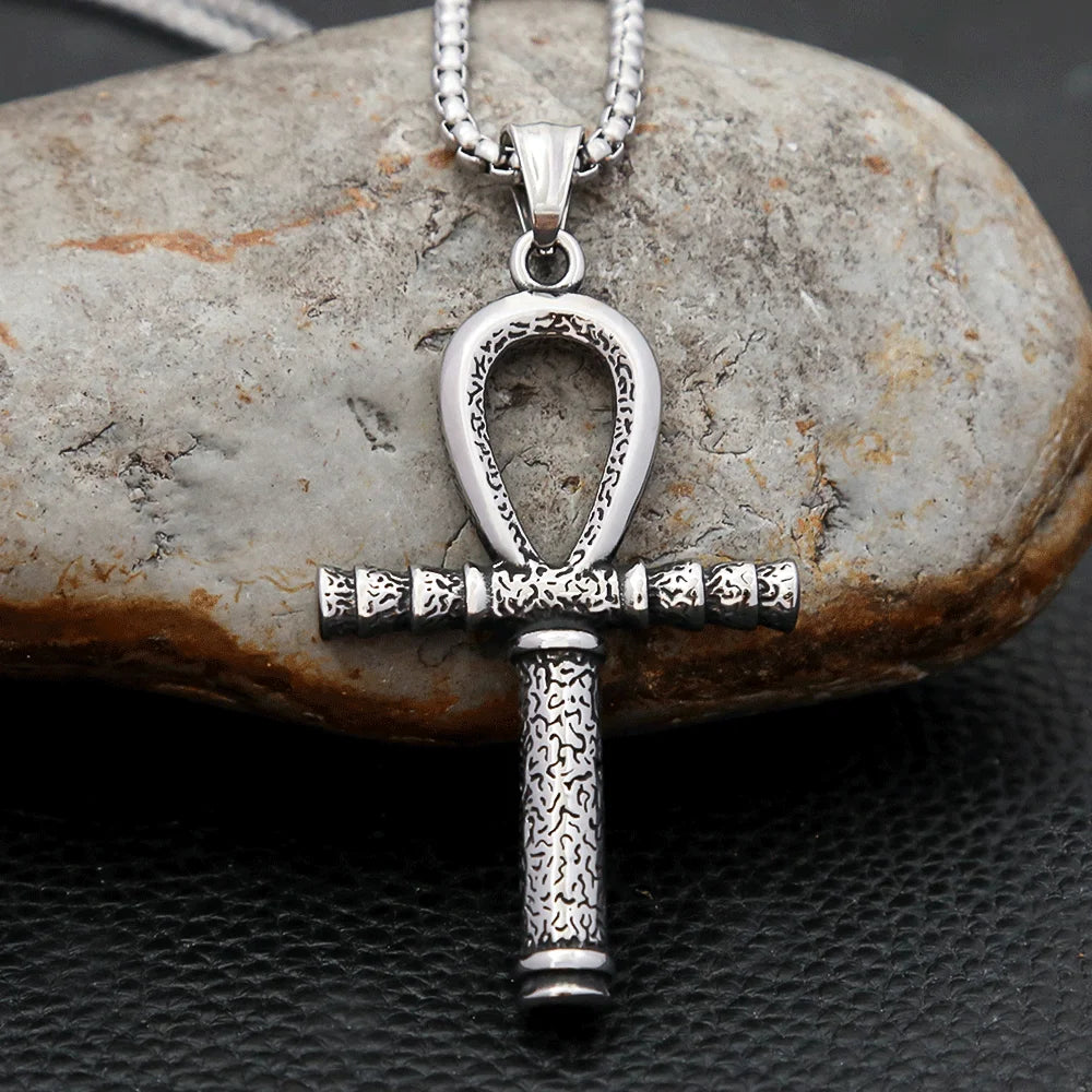 Cross Anubis Steel Pendant Vintage Egyptian Eye