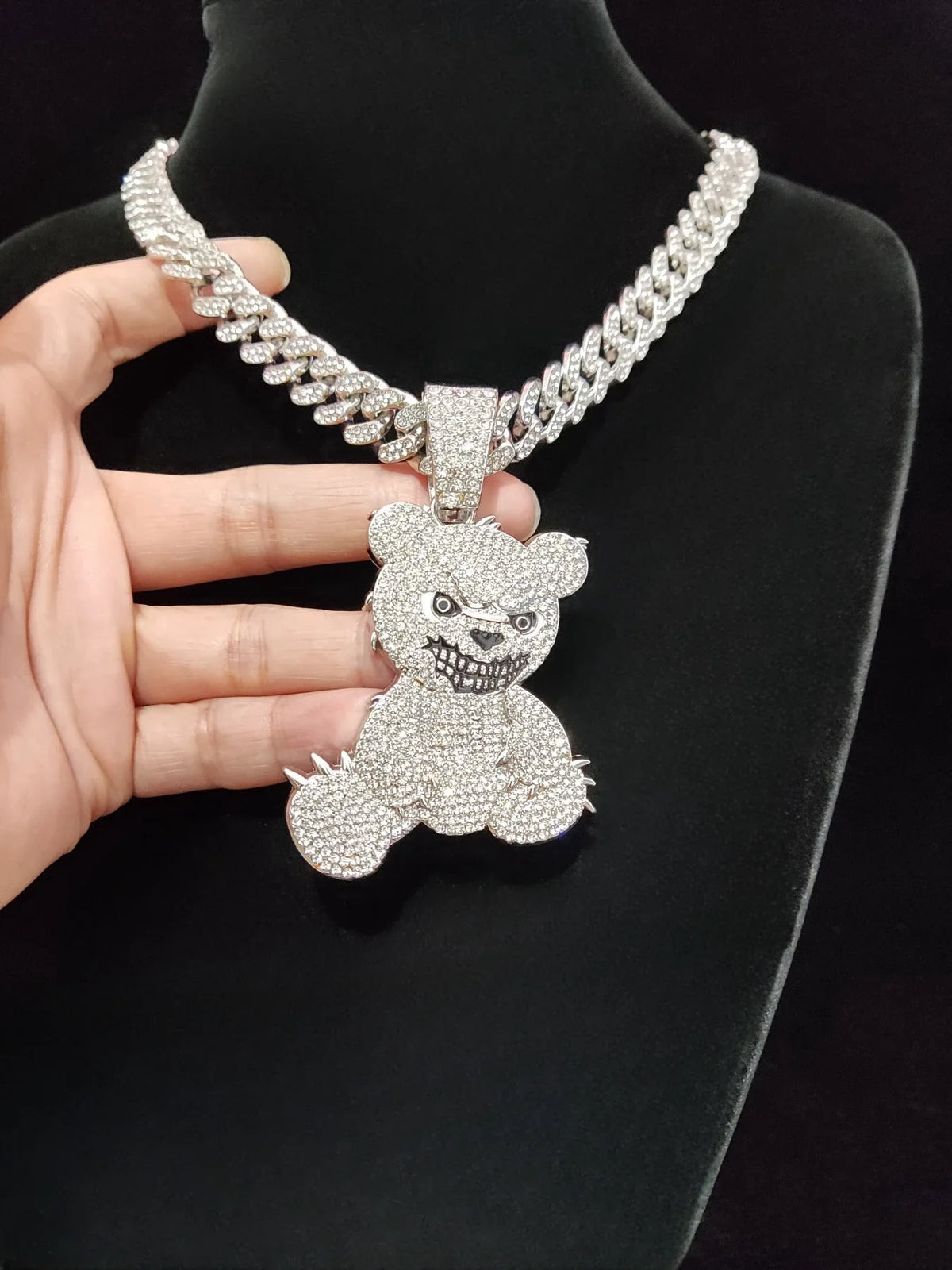 Iced Out Bear Pendant Necklace Chain — Gold or Silver