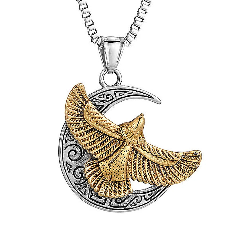 Eagle Moon Pendant Necklace — Stainless Steel